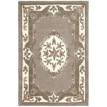 Shensi Traditional Floral Aubusson Medallion Border French-Style Hand-Carved Hi-Low Textured Soft Durable Wool Beige/Brown Rug-Origins-Rug Love - The Most Loved Rug Store